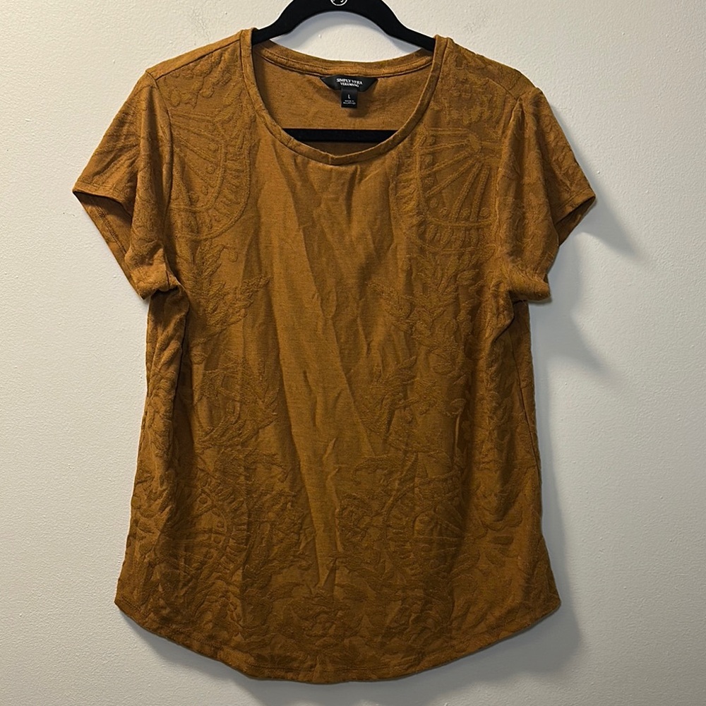 💛Simply Vera Wang Womens Camel Tan Textured Top Size L